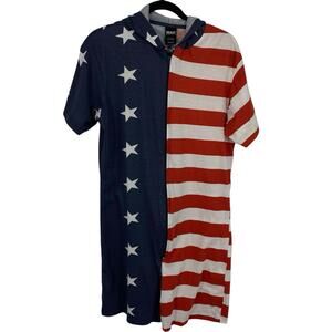Mad Engine Mens American Flag Stars/Stripes Hooded Romper Size Medium M USA
